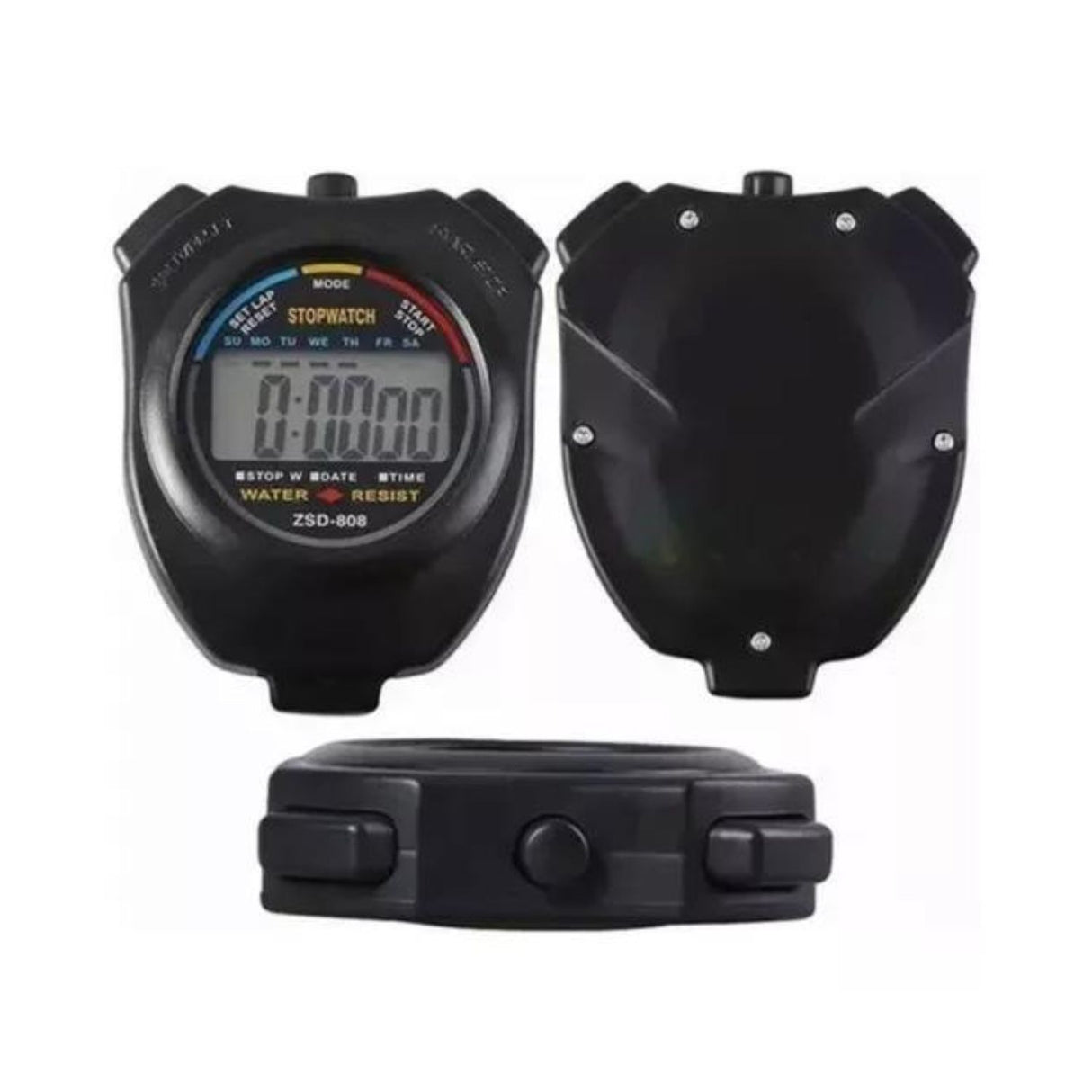 Reloj deportivo cronómetro de 8 cm, negro con detalles en azul, resistente al agua y golpes, ideal para entrenamientos fitness.-1-3-1