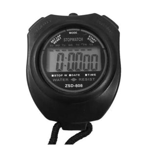 Reloj deportivo cronómetro de 8 cm, negro con detalles en azul, resistente al agua y golpes, ideal para entrenamientos fitness.-1-4-1