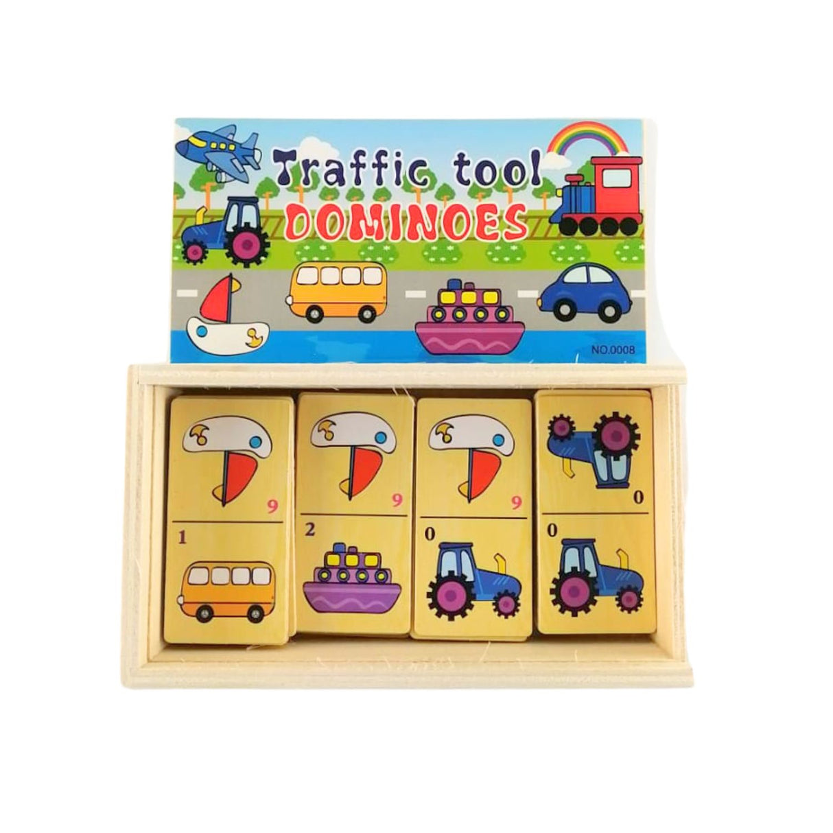 Juego Didáctico de Dominó Vehiculos de Madera de 28 Piezas