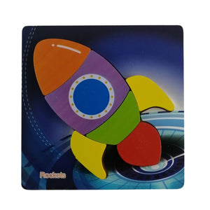 Puzzle de Madera Cohete 15x15cm Para Niños de +3