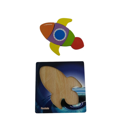 Puzzle de Madera Cohete 15x15cm Para Niños de +3