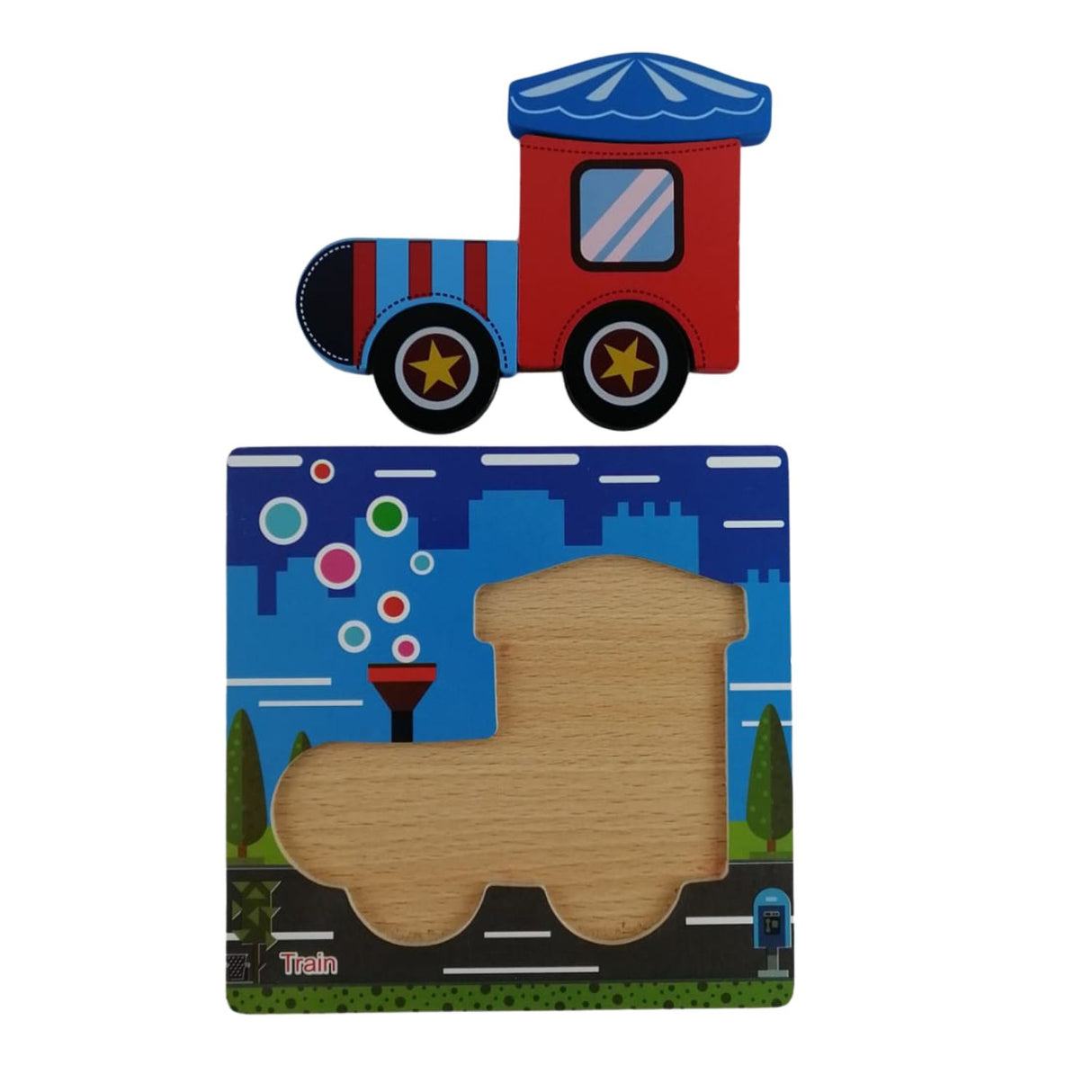 Puzzle de Madera Tren 15x15cm Para Niños de +3 | Disparo.cl