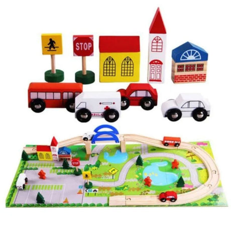 Pista Armable de Madera con Puente y Autos para Niños. Fomenta la creatividad y el juego. ¡Descúbrelo ahora y diviértete en familia!-1-1-1-1-1