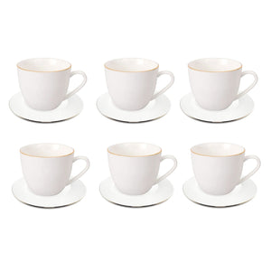 Set 6 Tazas con Platillos Royal 260mL 15cm Borde Dorado