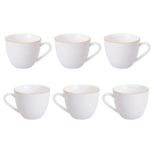 Set 6 Tazas con Platillos Royal 260mL 15cm Borde Dorado