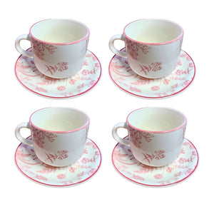 Set 4 Tazas con Platillos Royal 260mL 15cm Diseño Rose Cocina