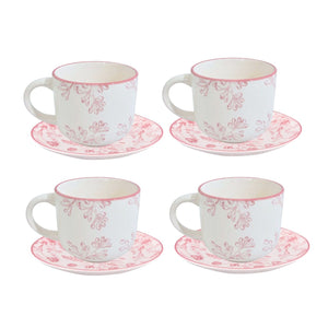 Set 4 Tazas con Platillos Royal 260mL 15cm Diseño Rose Cocina