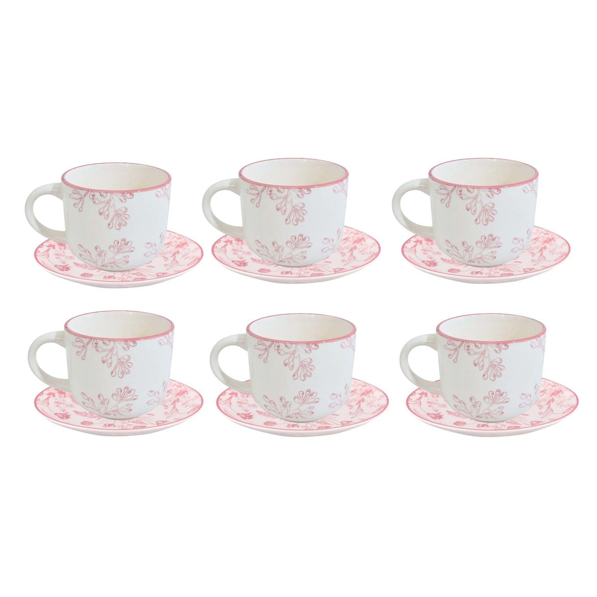 Set 6 Tazas con Platillos Royal 260mL 15cm Diseño Rose Cocina