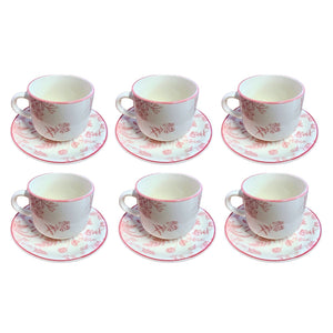 Set 6 Tazas con Platillos Royal 260mL 15cm Diseño Rose Cocina