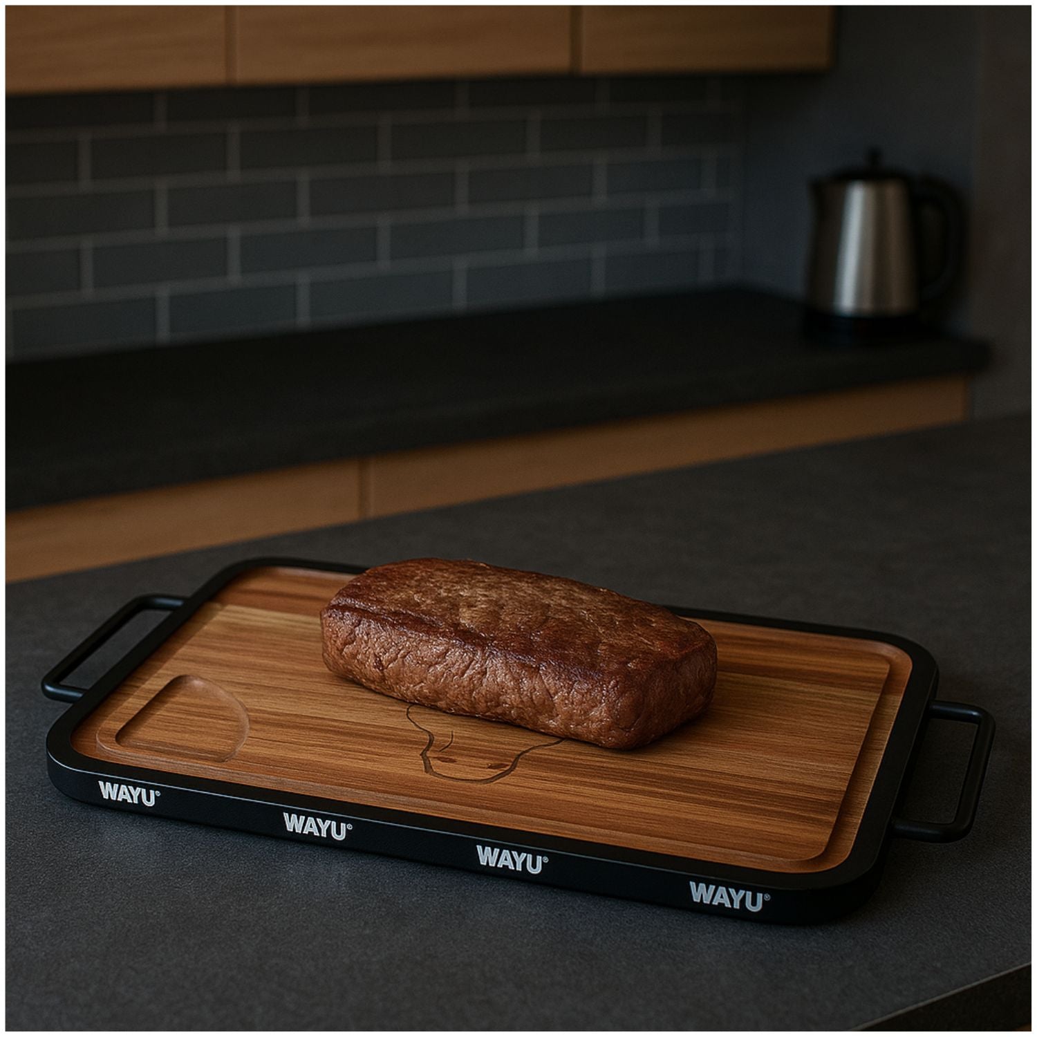 Tabla Wayu Madera Acacia 40cm Con Mangos Acero Cocina