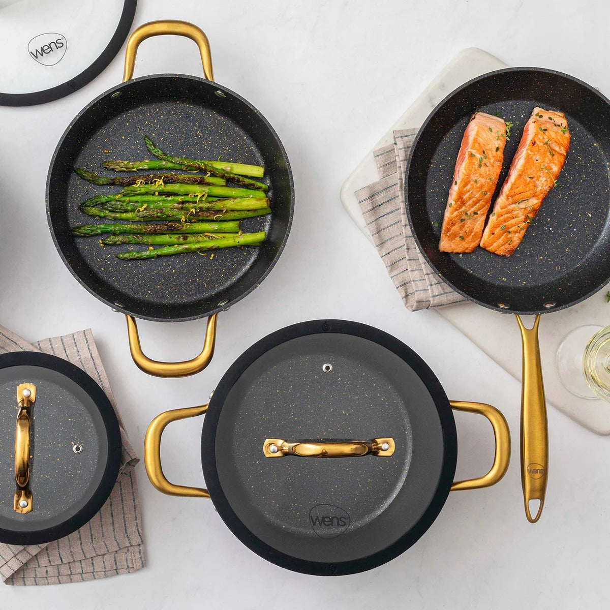 Bateria Cocina Wens Golden Series 7 Piezas Aluminio Forjado