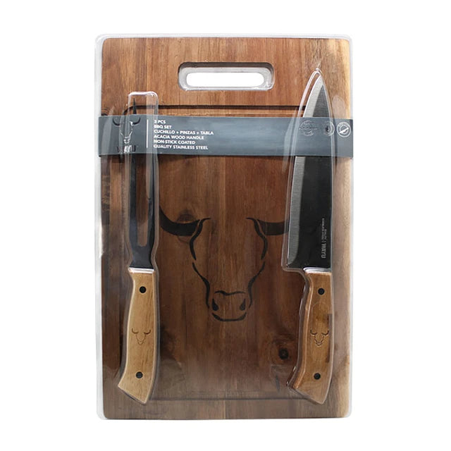 Set Tabla Cuchillo Tenedor Prm Wayu Asados Bbq