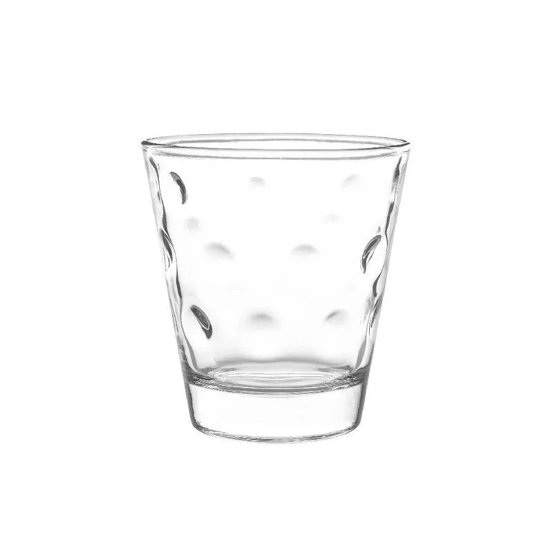 Set de 6 vasos de vidrio transparente de 350mL con diseño geométrico, ideales para cócteles y aptos para lavavajillas.-2