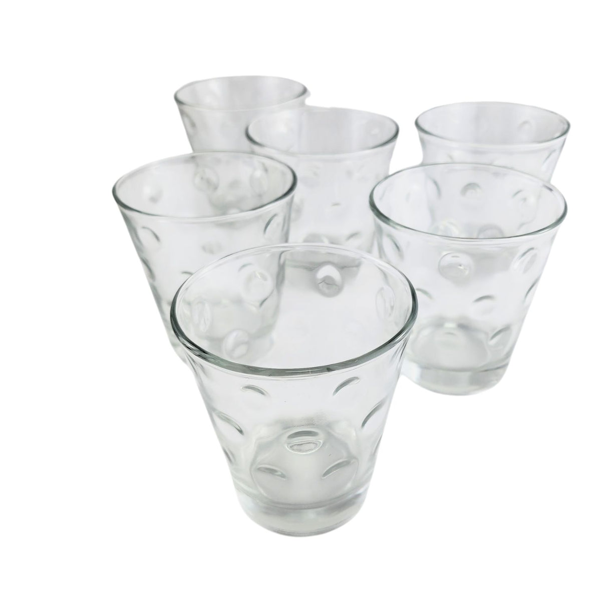 Set de 6 vasos de vidrio transparente de 350mL con diseño geométrico, ideales para cócteles y aptos para lavavajillas.-3