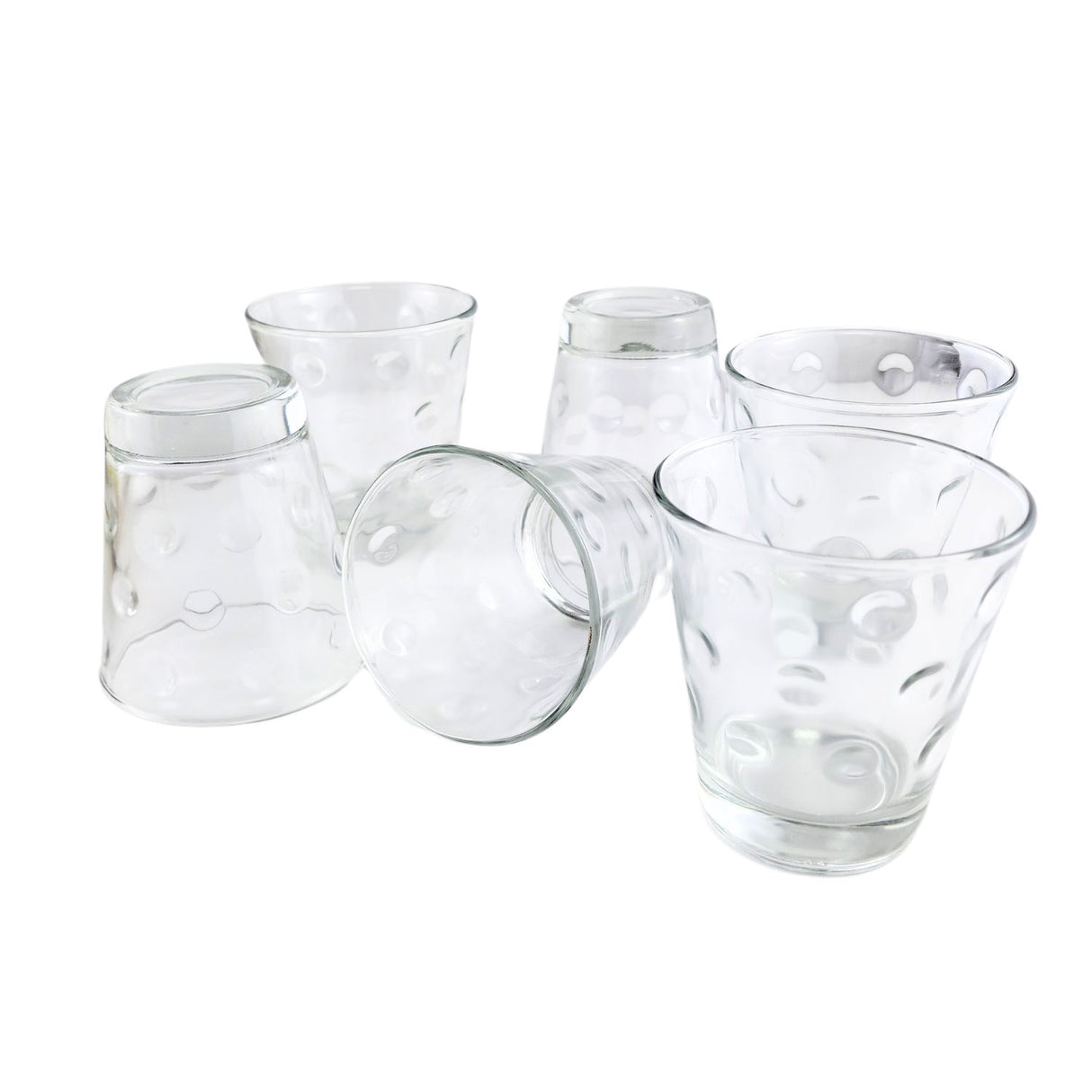 Set de 6 vasos de vidrio transparente de 350mL con diseño geométrico, ideales para cócteles y aptos para lavavajillas.-4