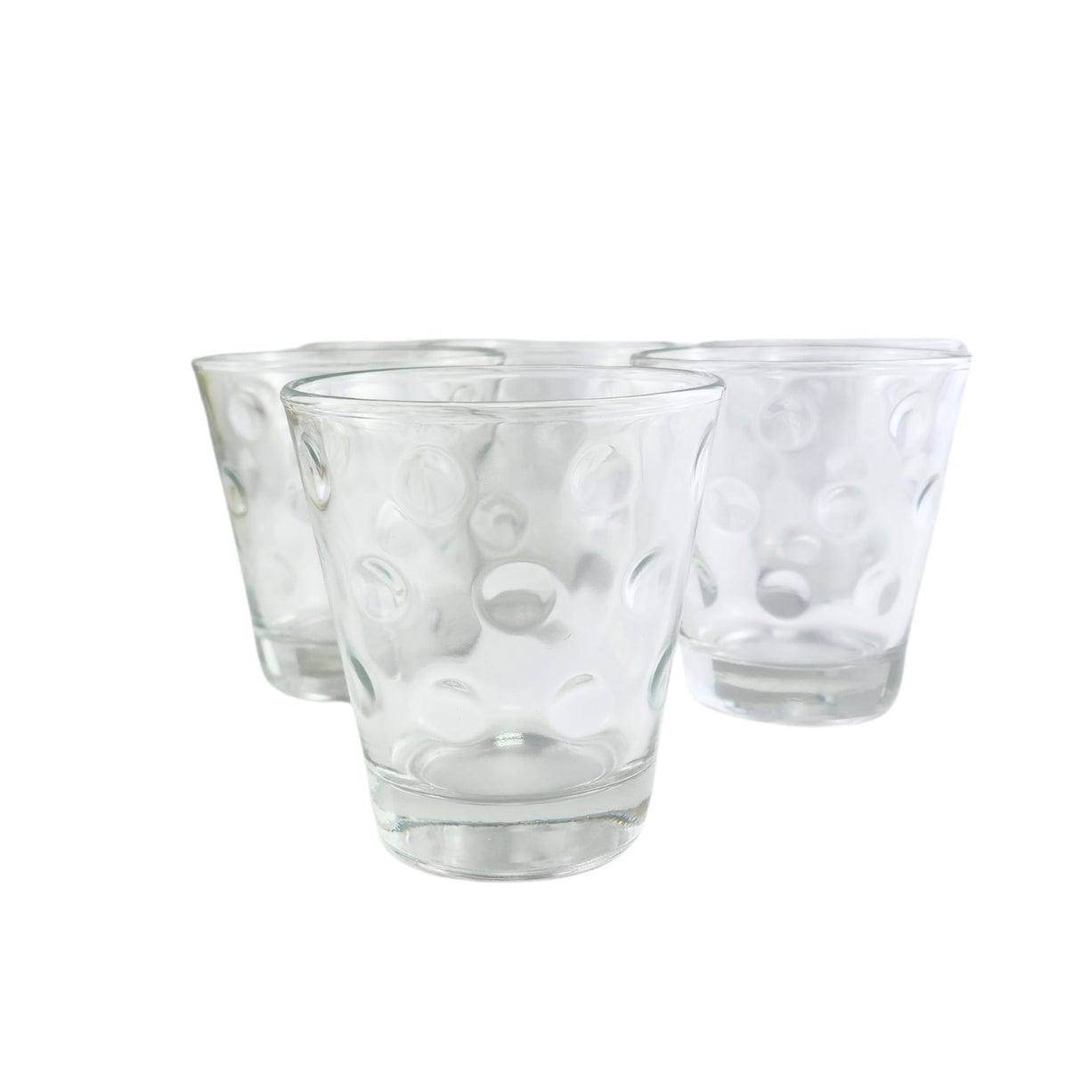 Set de 6 vasos de vidrio transparente de 350mL con diseño geométrico, ideales para cócteles y aptos para lavavajillas.-5