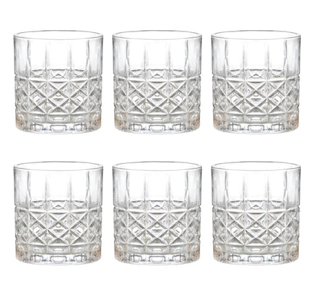 Set de 6 vasos de vidrio transparente de 330mL, elegantes y resistentes, ideales para jugos y cócteles en eventos y uso diario.-1