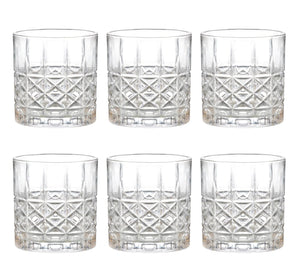 Set de 6 vasos de vidrio transparente de 330mL, elegantes y resistentes, ideales para jugos y cócteles en eventos y uso diario.-1-1-1-1