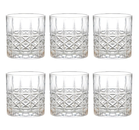 Set de 6 vasos de vidrio transparente de 330mL, elegantes y resistentes, ideales para jugos y cócteles en eventos y uso diario.-1-1-1-1