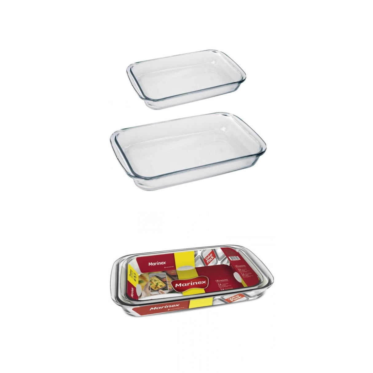 Asaderas rectangulares de vidrio templado Marinex, transparentes, con asas, aptas para horno y microondas, ideales para hornear y almacenar.-4