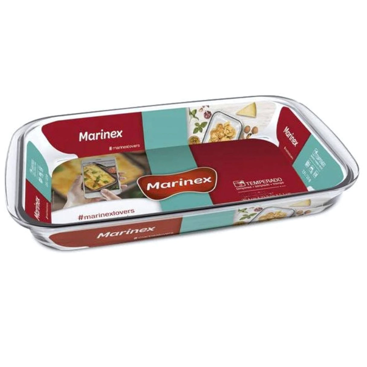 Fuente asadera rectangular mediana Marinex de vidrio transparente, 2,2L, ideal para lasañas y asados, con asas para fácil manejo.-1-1-1-1