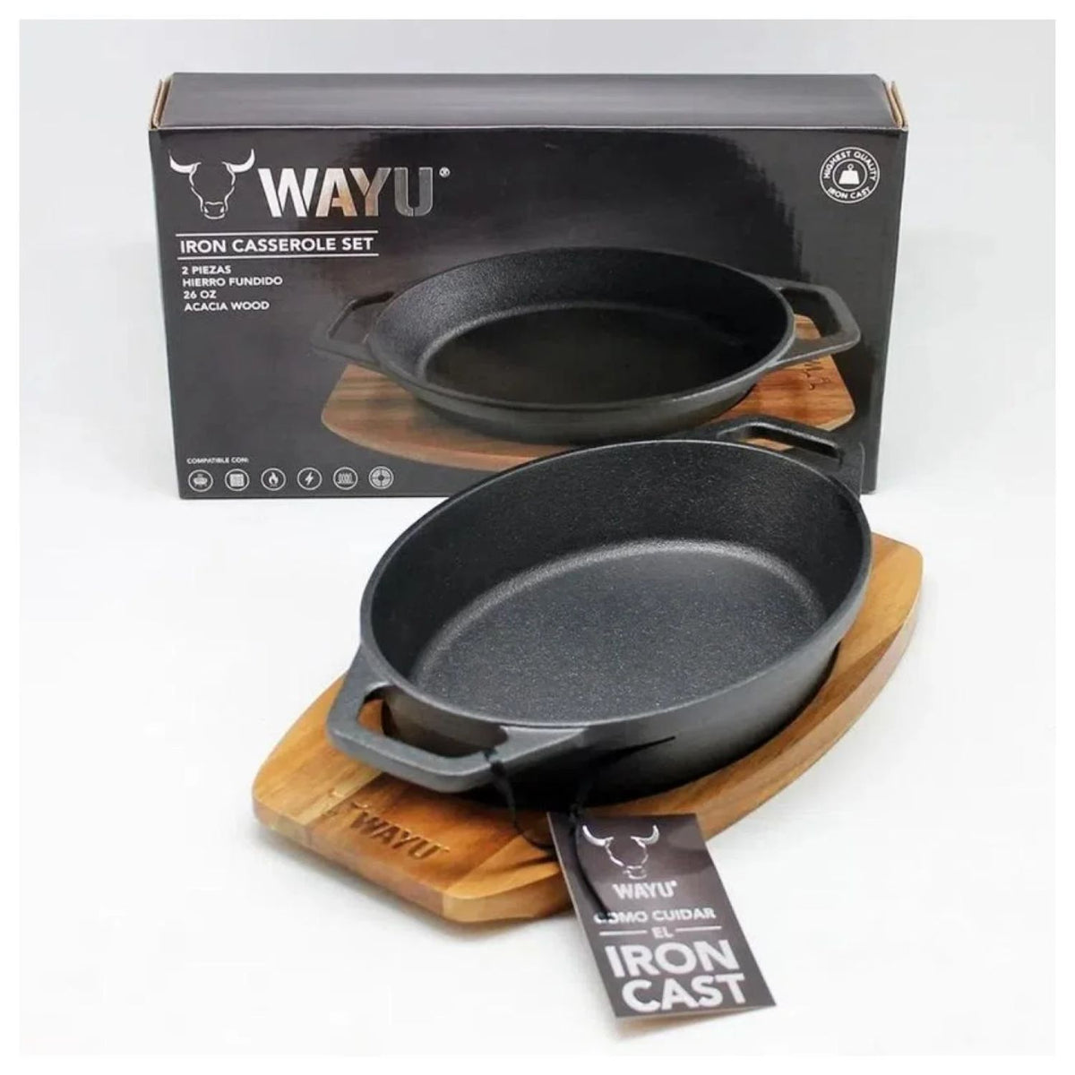 Cacerola 24cm Wayu Iron Cast Base Madera Cocina Acero