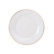 Plato de entrada de 20 cm en porcelana blanca con borde dorado, ideal para servir aperitivos y postres con elegancia.-1