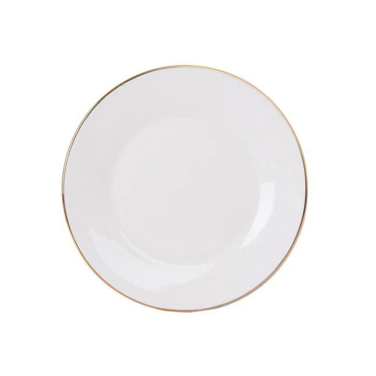 Plato de entrada de 20 cm en porcelana blanca con borde dorado, ideal para servir aperitivos y postres con elegancia.-1