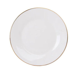 Plato de entrada de 27cm en porcelana blanca con borde dorado, ideal para servir ensaladas y postres en cenas elegantes.-1-1-1-1
