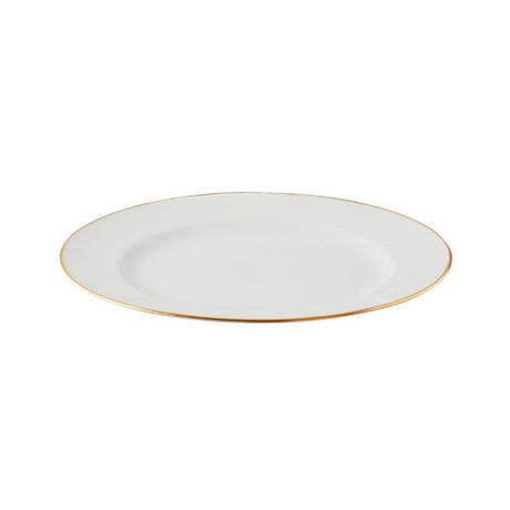Plato de entrada de 27cm en porcelana blanca con borde dorado, ideal para servir ensaladas y postres en cenas elegantes.-1-2-1-1