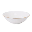 Plato hondo de porcelana blanca de 20cm con borde dorado, ideal para sopas y guisos. Elegante y apto para microondas y lavavajillas.-1