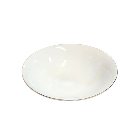 Plato hondo de porcelana blanca de 23cm con borde dorado, ideal para sopas y guisos, resistente y fácil de limpiar.-1-1-1-1
