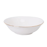 Plato hondo de porcelana blanca de 23cm con borde dorado, ideal para sopas y guisos, resistente y fácil de limpiar.-4