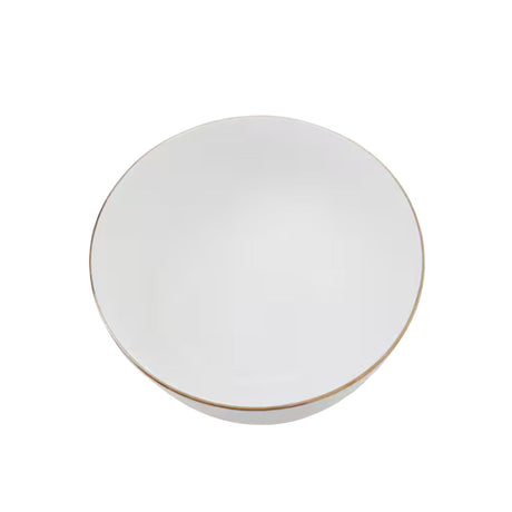 Bowl de porcelana blanca de 11 cm con borde dorado, ideal para servir sopas y postres. Elegante y resistente, apto para microondas y lavavajillas.-2