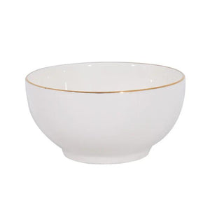 Bowl de porcelana blanca de 11 cm con borde dorado, ideal para servir sopas y postres. Elegante y resistente, apto para microondas y lavavajillas.-3