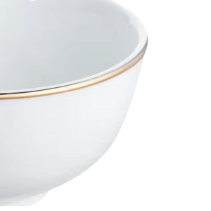 Bowl de porcelana blanca de 11 cm con borde dorado, ideal para servir sopas y postres. Elegante y resistente, apto para microondas y lavavajillas.-4