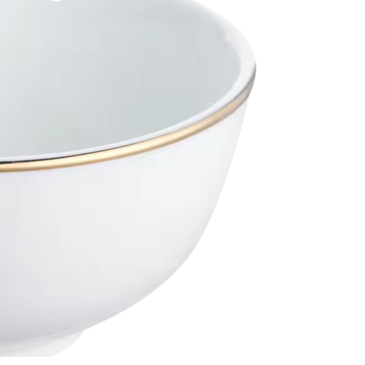 Bowl de porcelana blanca de 15 cm con borde dorado, ideal para servir ensaladas y postres. Resistente y apto para microondas y lavavajillas.-3