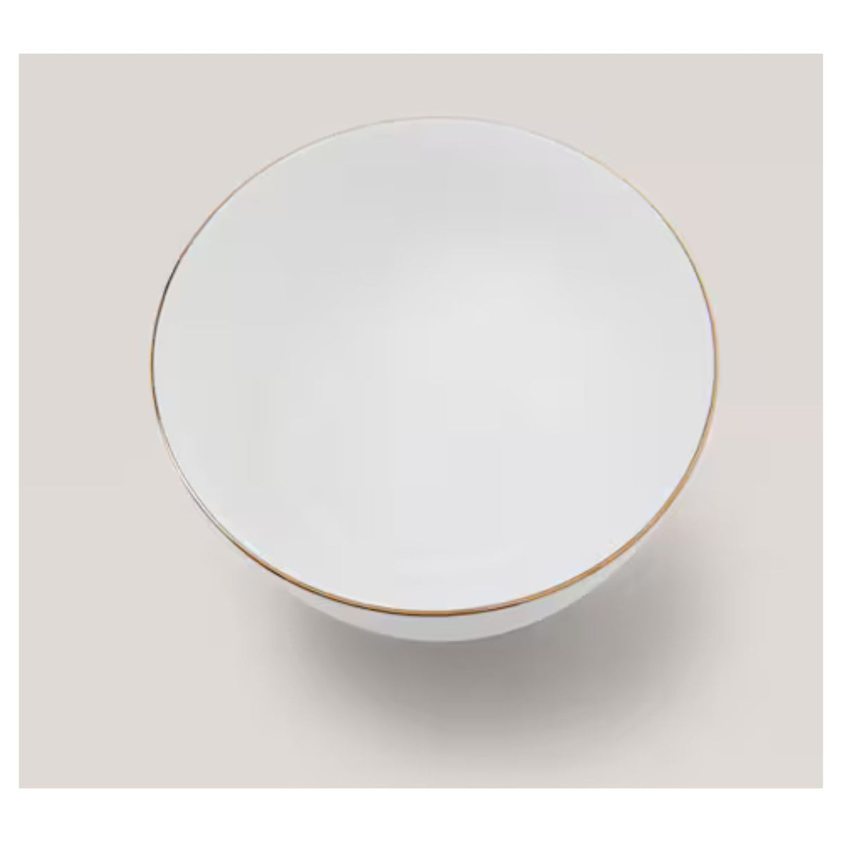 Bowl de porcelana blanca de 15 cm con borde dorado, ideal para servir ensaladas y postres. Resistente y apto para microondas y lavavajillas.-4