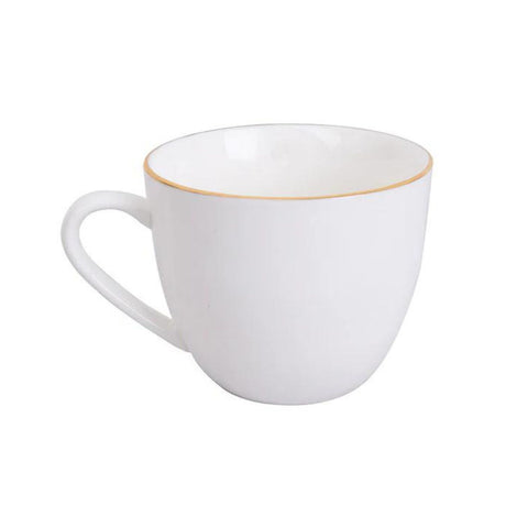 Taza de té de porcelana blanca de 260ml con borde dorado, elegante y duradera, ideal para uso diario y ocasiones especiales.-2