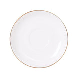 Platillo Royal de 15cm en porcelana blanca con borde dorado, ideal para servir postres y aperitivos en cenas elegantes.-4