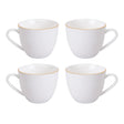 Set de 4 tazas de té de porcelana blanca con borde dorado, 260mL, aptas para microondas, ideales para bebidas calientes y frías.-1