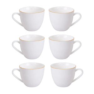 Set de 6 tazas de té de porcelana blanca con borde dorado, 260mL, elegantes y duraderas, ideales para reuniones y uso diario.-1-1-1-1