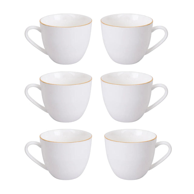 Set de 6 tazas de té de porcelana blanca con borde dorado, 260mL, elegantes y duraderas, ideales para reuniones y uso diario.-1-1-1-1