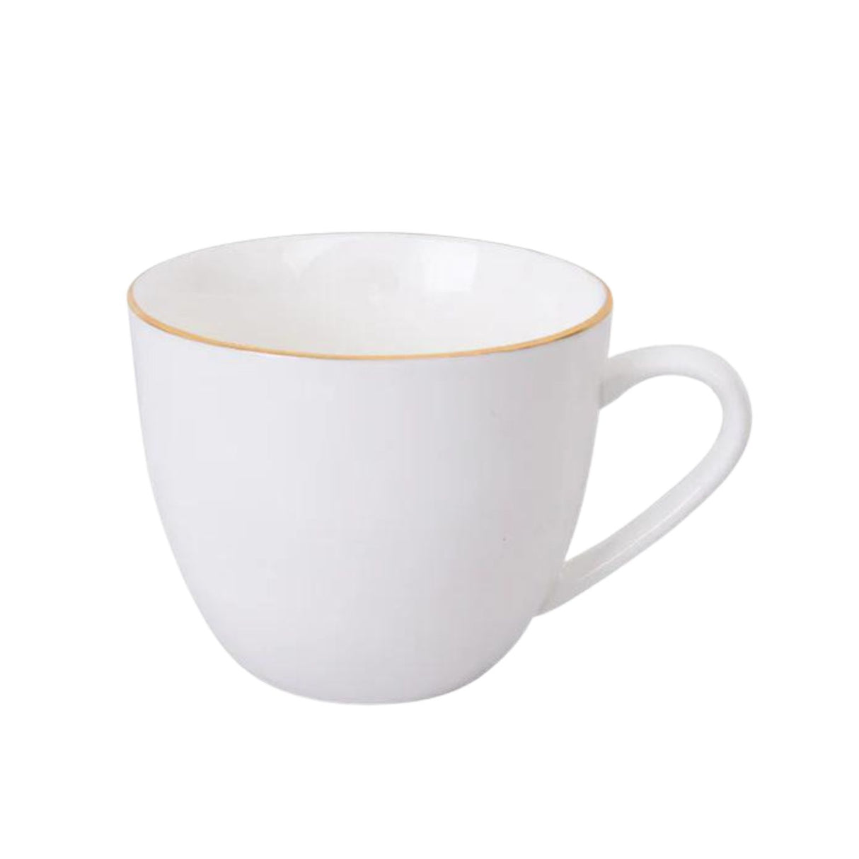 Set de 6 tazas de té de porcelana blanca con borde dorado, 260mL, elegantes y duraderas, ideales para reuniones y uso diario.-2