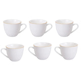 Set de 6 tazas de té de porcelana blanca con borde dorado, 260mL, elegantes y duraderas, ideales para reuniones y uso diario.-3