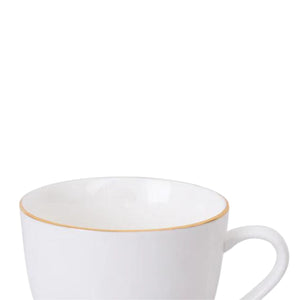 Set de 6 tazas de té de porcelana blanca con borde dorado, 260mL, elegantes y duraderas, ideales para reuniones y uso diario.-1-4-1-1