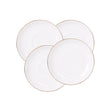 Set de 4 platillos de porcelana blanca de 15cm con borde dorado, ideales para servir aperitivos y postres en ocasiones especiales.-1