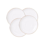 Set de 4 platillos de porcelana blanca de 15cm con borde dorado, ideales para servir aperitivos y postres en ocasiones especiales.-1