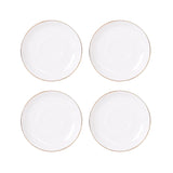 Set de 4 platillos de porcelana blanca de 15cm con borde dorado, ideales para servir aperitivos y postres en ocasiones especiales.-2