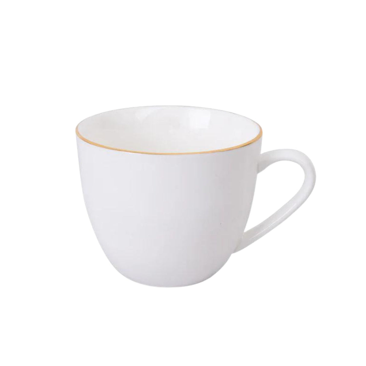 Set de taza y platillo de porcelana blanca con borde dorado, ideal para café y té. Elegante y duradero, perfecto para ocasiones especiales.-2